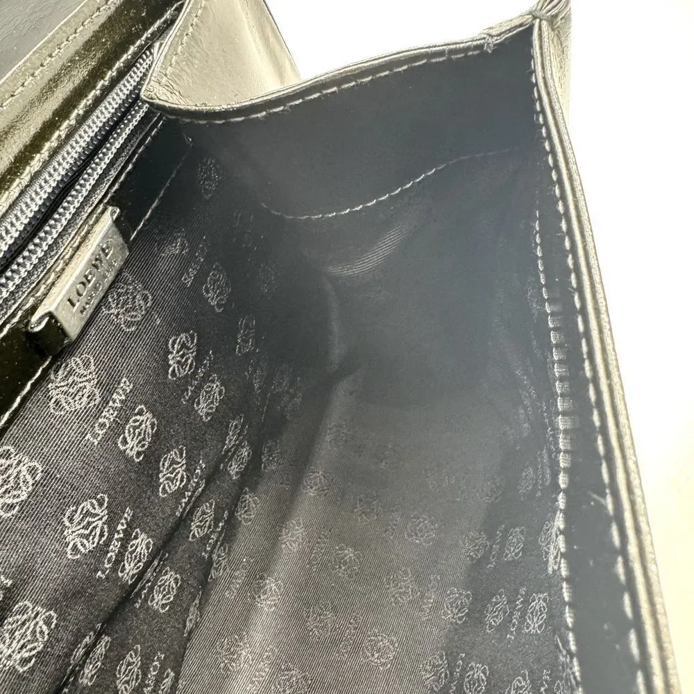 Auth Loewe Black Green Leather Top Handle 2way  Satchel Preloved Vtg Purse Bag